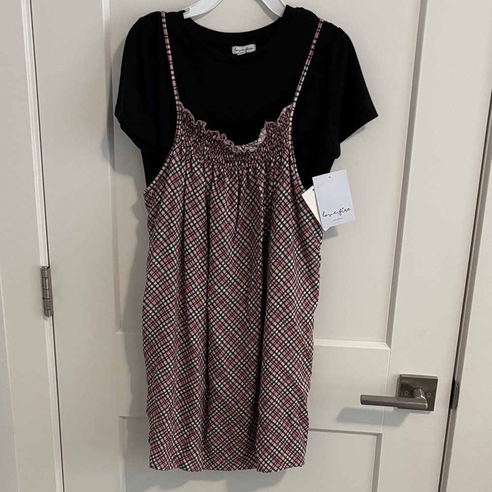 love, Fire Black and Red Plaid Kids Casual Dress